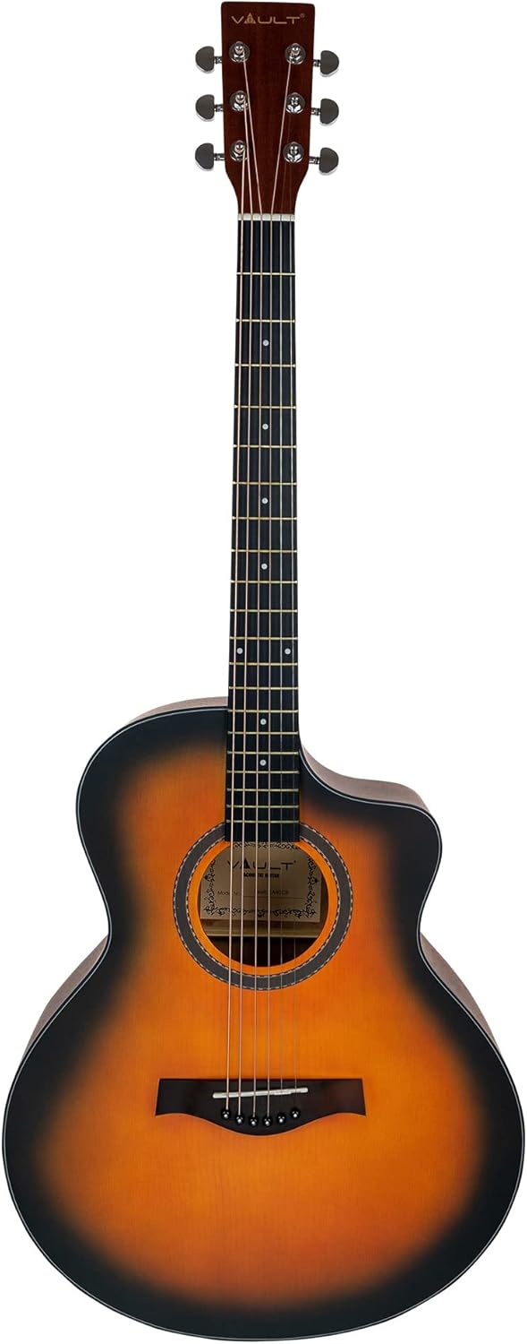 Vault EA-40CE Solid Spruce Top Cutaway Acoustic-Electric Guitar - Sunburst Bundle with Gig Bag, Tuner, Strap, Picks, and Polishing Cloth