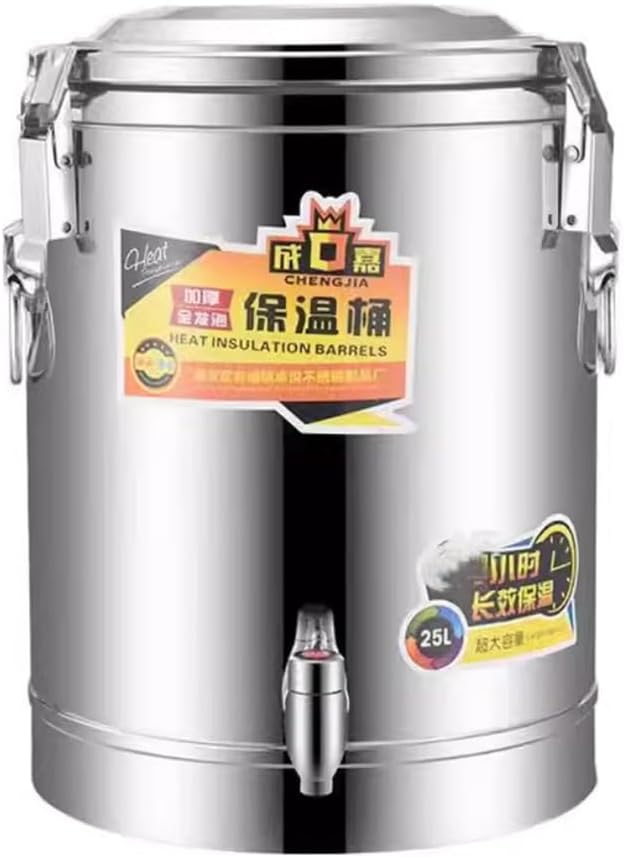 ASSYA Insulation Bucket SUS304 Stainless Steel Bucket Heat Insulation Soup Bucket with Handle Faucet Liquid Container Capacity 25-80L,25L
