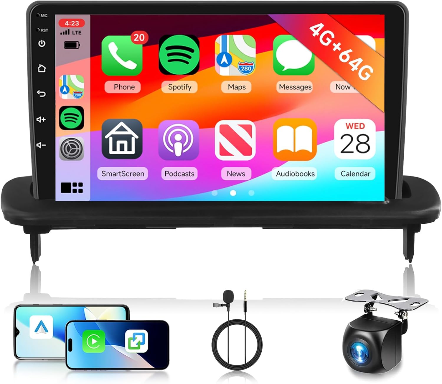 [4G+64G] Android Car Stereo for Volvo S40/C30/C70 2006-2012 with Wireless Carplay Android Auto, Hodozzy 9 inch Touch Screen with GPS, Mirror Link, Bluetooth, WiFi, DSP, FM/RDS Radio