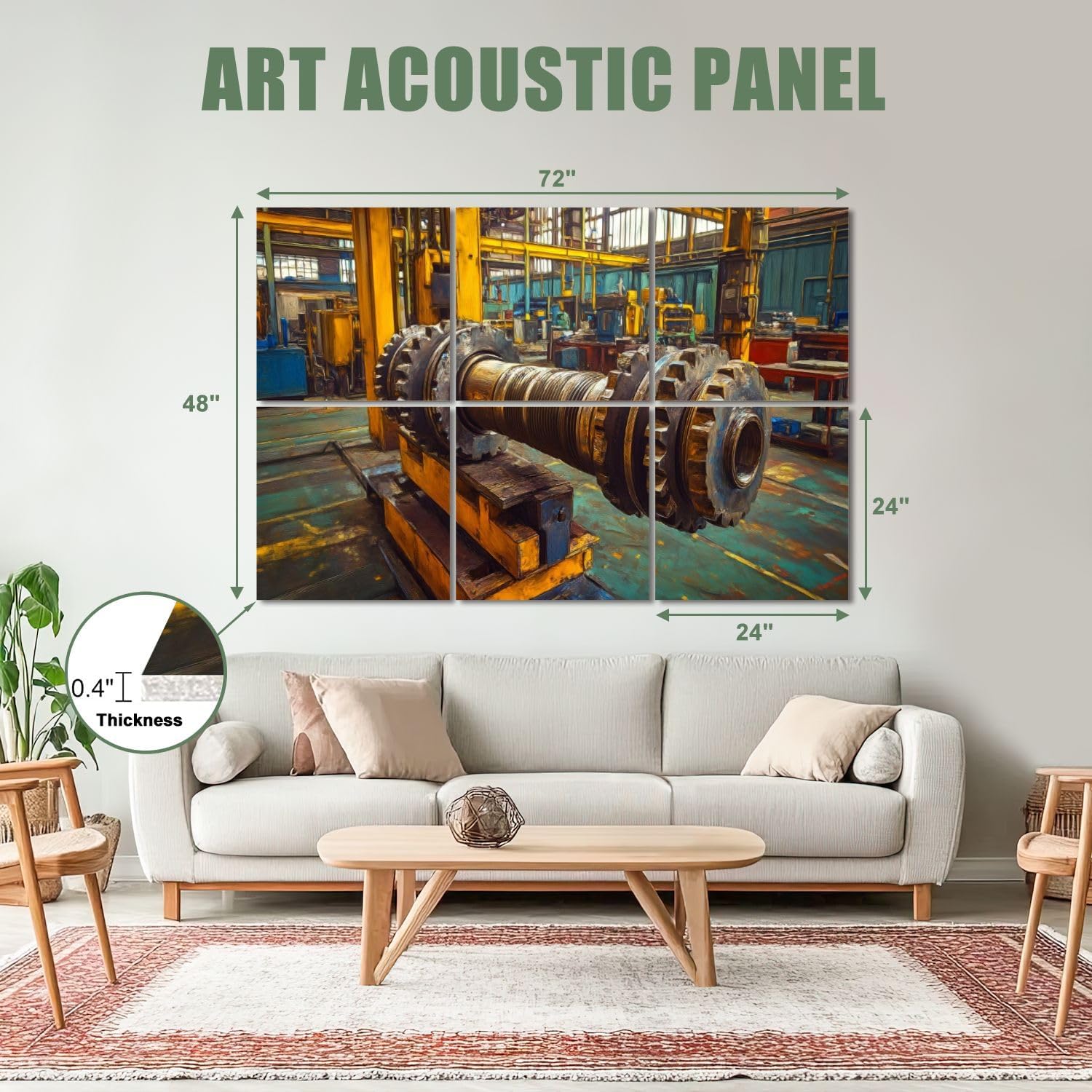 6 Pack Art Acoustic Panels Sound Absorbing Abstract Wheel Industrial Mechanical Teamwork Gears Machinery Factory Decorative Soundproof Wall Panels Self Adhesive for Recording Studios Office 72