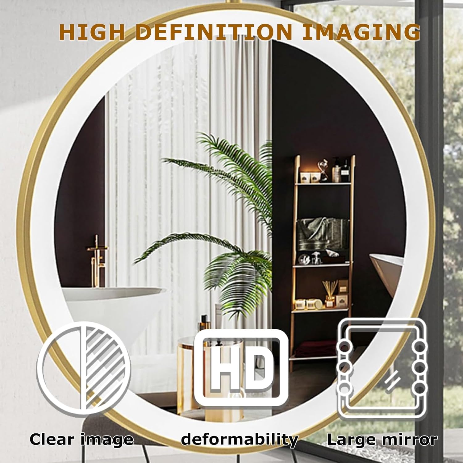 Ceiling Mounted Suspended Mirror For Ceiling Mount Mirrors For Bathrooms Hanging Bathroom Vanities Pivot Corner Mirror Wall Mount Vanity Make-up Decor Circle Metal Pole Gold Black LED Entryway(Gold,40