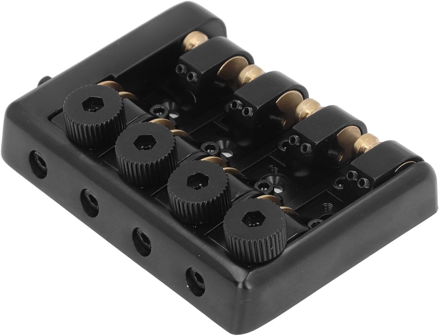 Bass Bridge Zinc Alloy 4 String Headless Electric Bass Bridge Replacement with String Lock (Black)