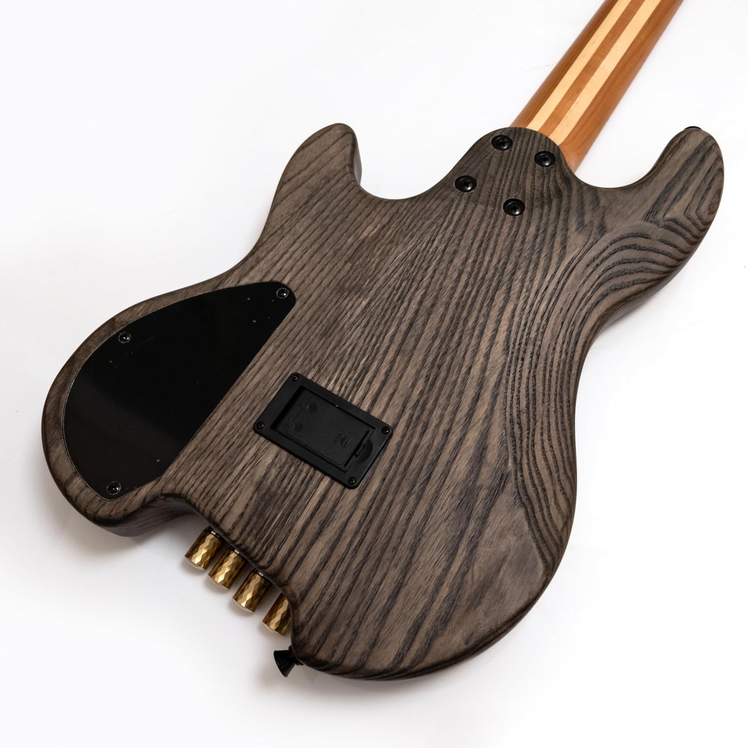 24 Frets 4-String Headless Electric Bass Guitar, Solid Ash Body & Roasted Maple Neck, Matte Finish, Stainless Steel Frets (Tea-colored no Bag)