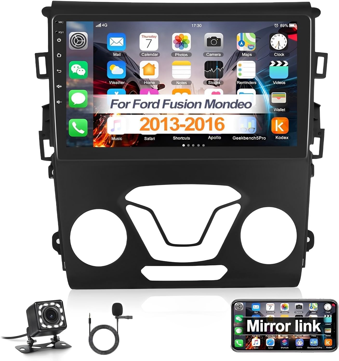 2G+32G Android 13 Car Stereo with Wireless Carplay & Android Auto, 9 Inch Touch Screen Car Radio with GPS FM Backup Camera WiFi SWC Compatible with Mondeo 2013 2014 2015 2016