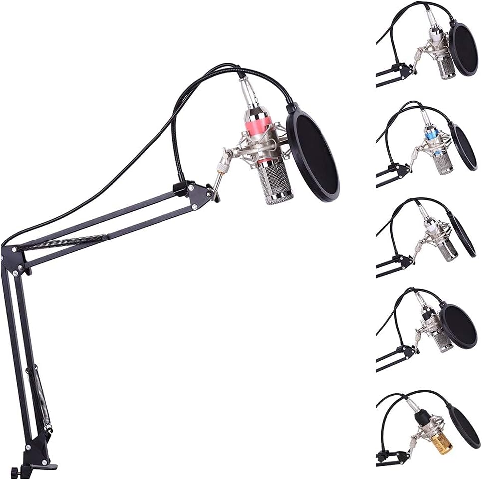Professional Studio Broadcast Recording Condenser Microphone Microphone Kit 3.5mm, with Shock Absorber, Hanging Scissors Arm Bracket (D)