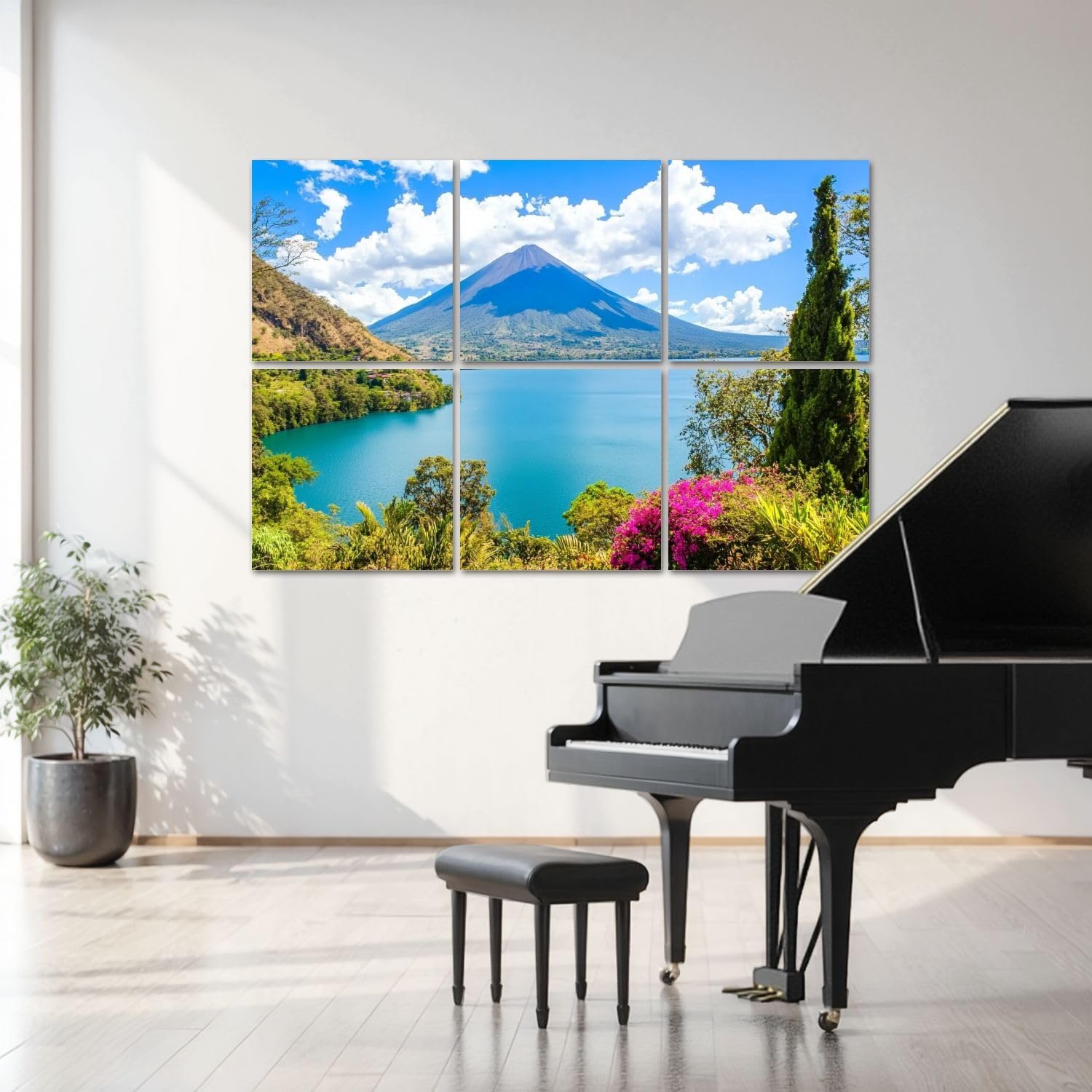 6 Pack Art Acoustic Panels Beautiful bay Lake Atitlan view to Volcano San highlands Guatemala Sound Absorbing Panel 48