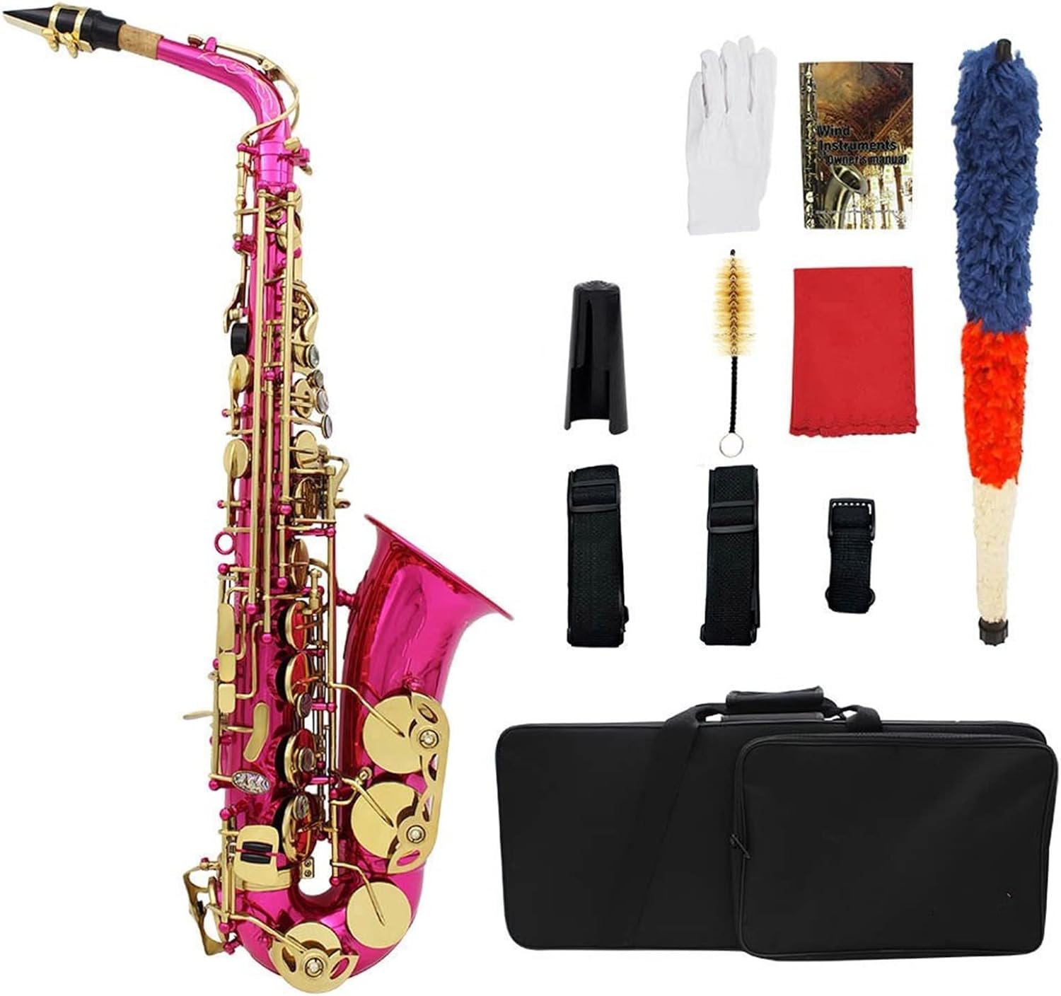 Brass Engraved E- Flat Alto Saxophone Sax Abalone Shell Buttons Wind Instrument with Case Gloves Cleaning Cloth Belt Brush Student Saxophone (Color : Pink)