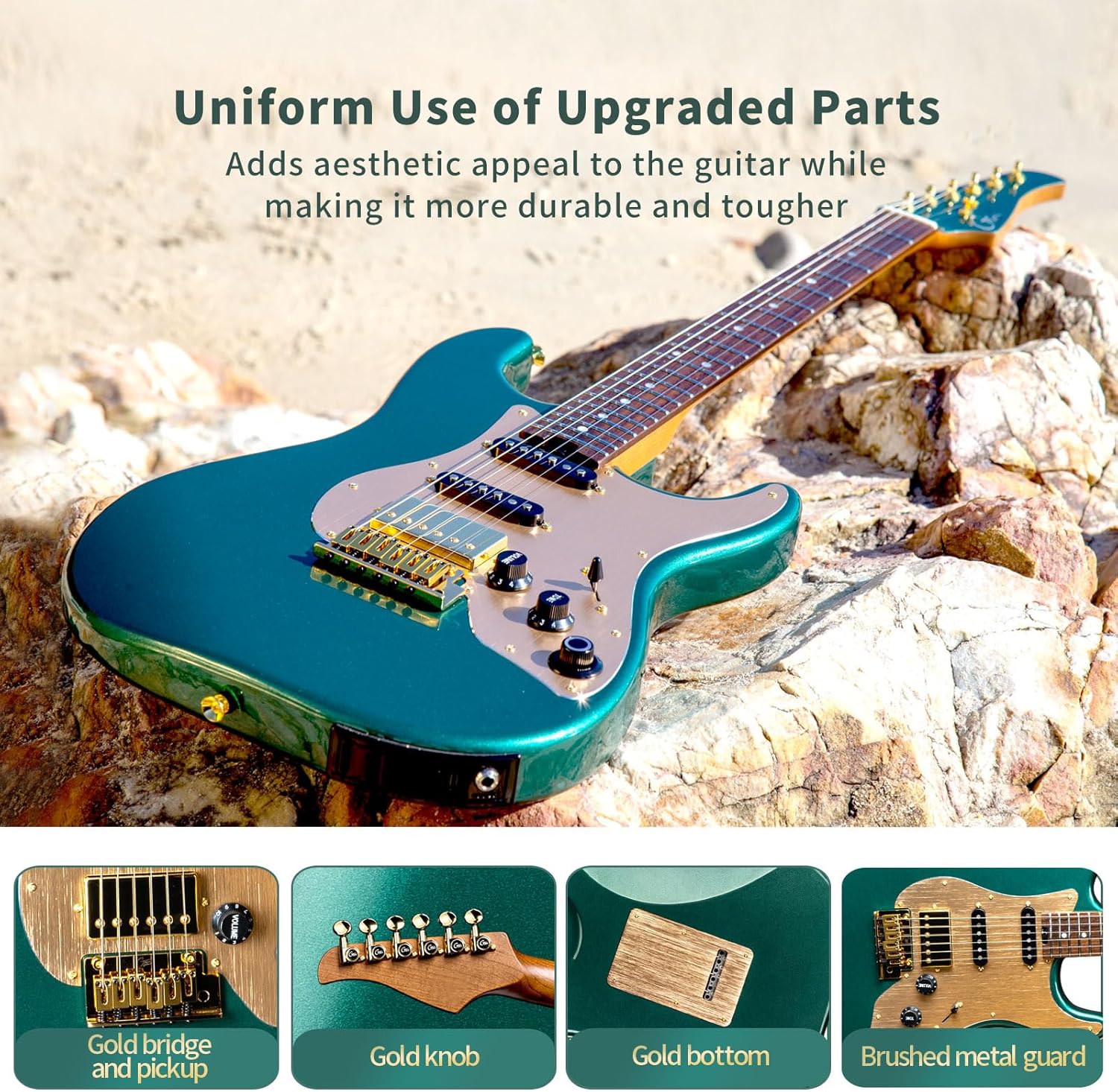 GTRS S900 Smart Electric Guitar Kit With UHF Wireless Transmitter, Practice Guitar Intelligent System With 126 Effects Types, 80s Loop, 40 Drummer, 10H Bettaty Life, 6 Strings, Right Hand(S900 Green)