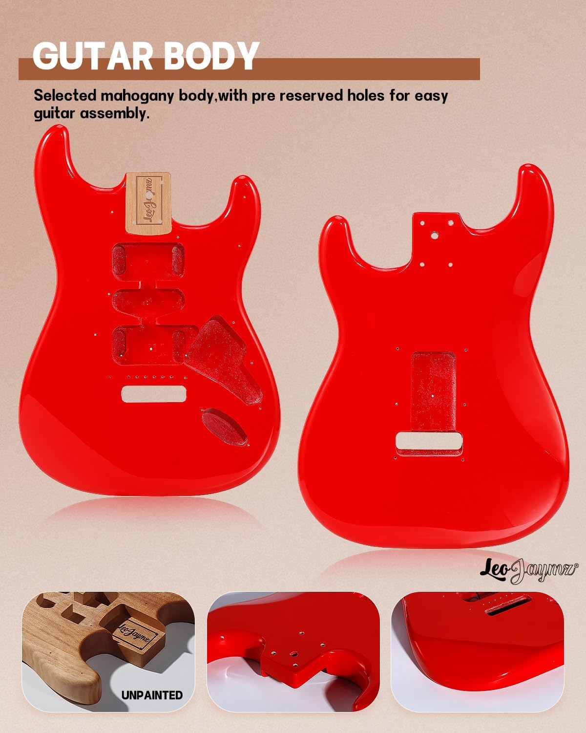 Leo Jaymz DIY ST Style Electric Guitar Kits,Spray-painted Mahogany Body,Laurel Wood Fingerboard and Maple Neck, including all Components (ST-Carnival Red)