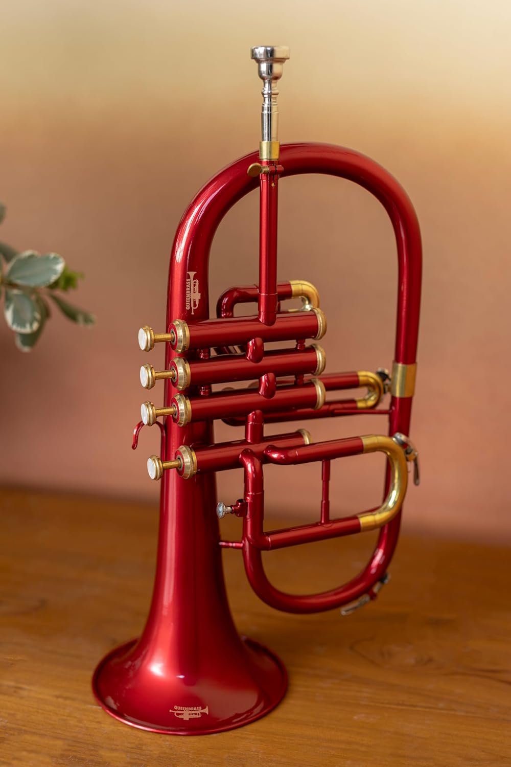 4-Valve Flugelhorn in Bb/F Pitch – Colored Finish with Mouthpiece & Case | Brass Flugel Horn for Jazz, Orchestras & Brass Bands, Red