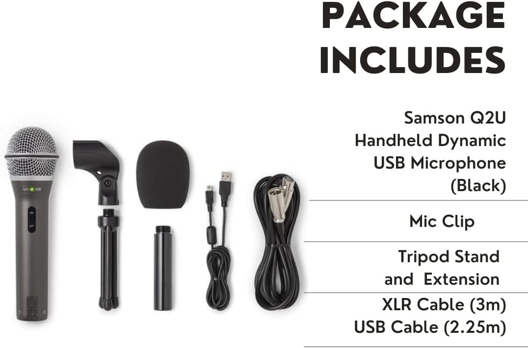 SAMSON Q2U USB/XLR Dynamic Microphone Recording and Podcasting Pack (Black)