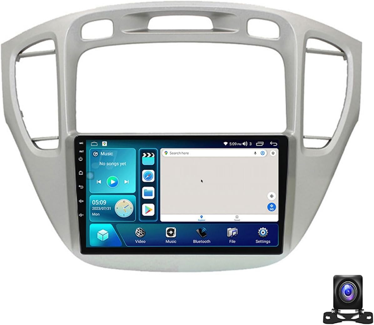 Double Din Car Stereo Bluetooth MP5 Player with Carplay/Auto, 9 Inch Touchscreen Radio Receiver with AHD Backup Camera, for Toyota Highlander 2000~2007 Support 4G/SWC/DSP,4 core m100s 1g+32g