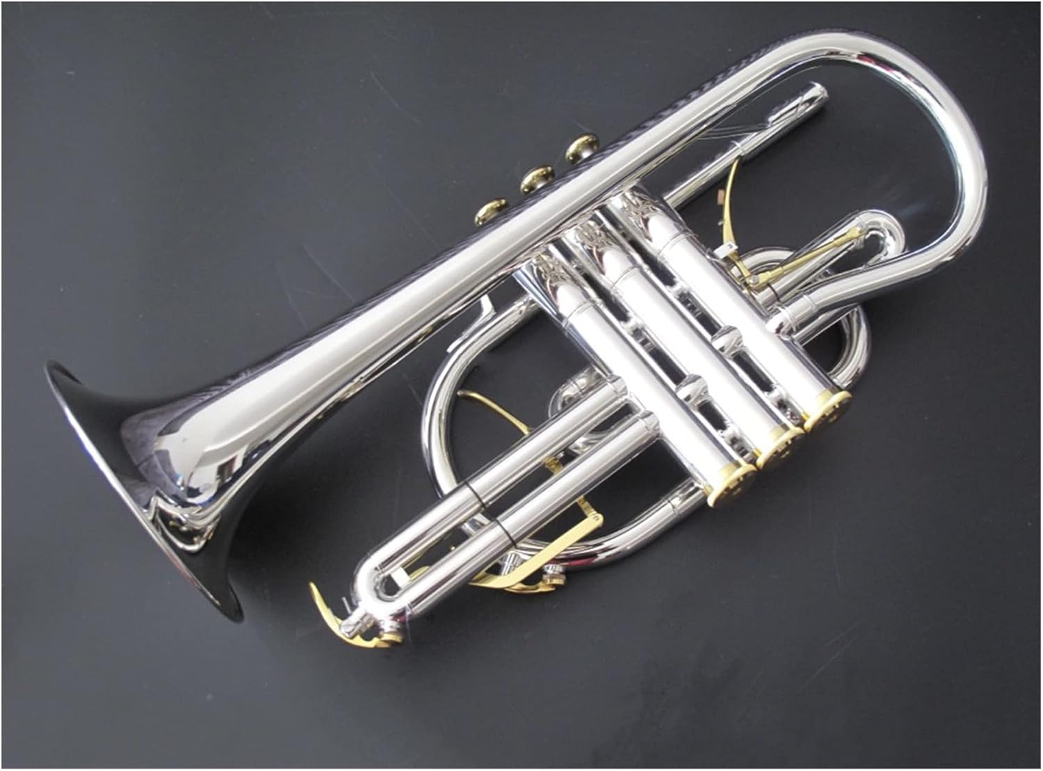 FLFL Student Trumpet Professional Silver and Gold Plated Cornet Horn B- Flat Double Triggers Trumpet with Case