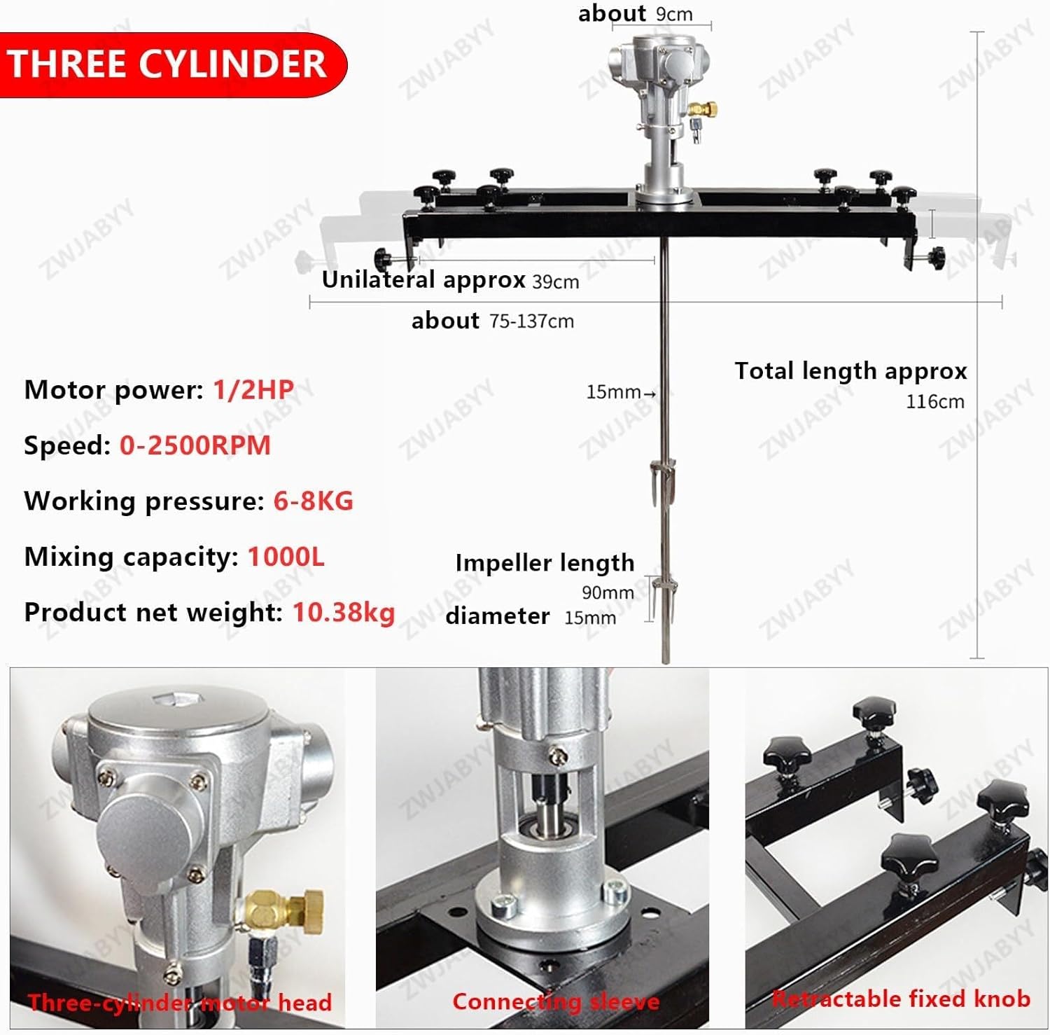 1/2HP Pneumatic Paint Mixer Paint Stirring Machine, Air Agitator, Pneumatic Bracket Mixer, Agitator Paint Mix Tool, Commercial Pneumatic Mixer