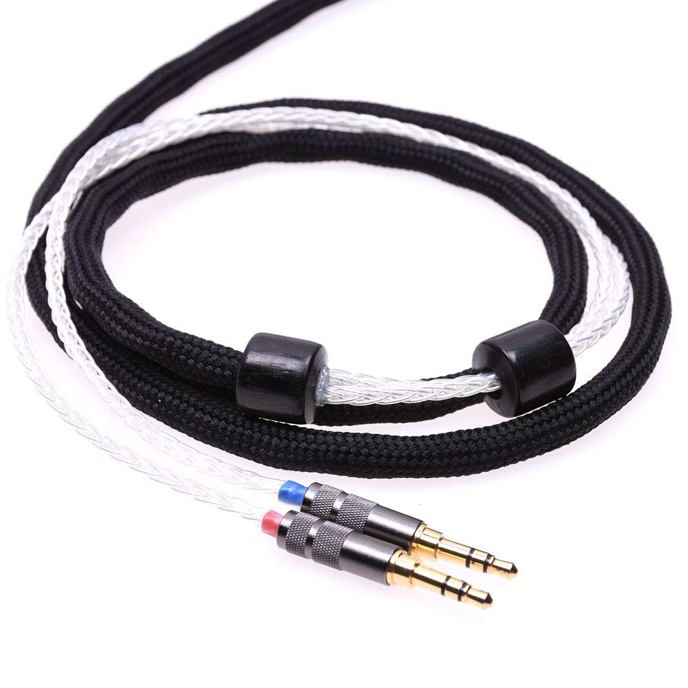 Black Sleeve 16 Cores 5N Pcocc HiFi Cable New 2x3.5mm for Hifiman Arya HE1000se HE5se HE6se HE4xx Headphone Upgrade Cable Extension Cord (1.2meter(4feet), Silver Plated Cable)