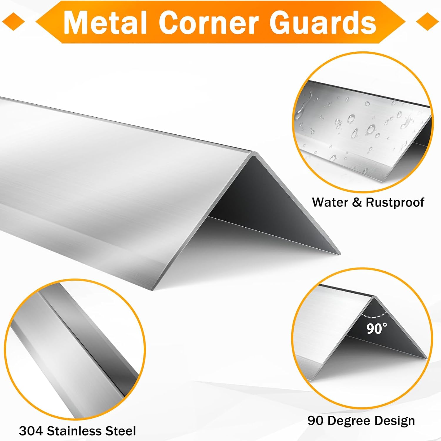 304 Stainless Steel Wall Corner Guard 2 x 2 x 48 inch Metal Wall Corner Protector with 90-Degree Angle for Wall Protection and Decoration (10 Pack)