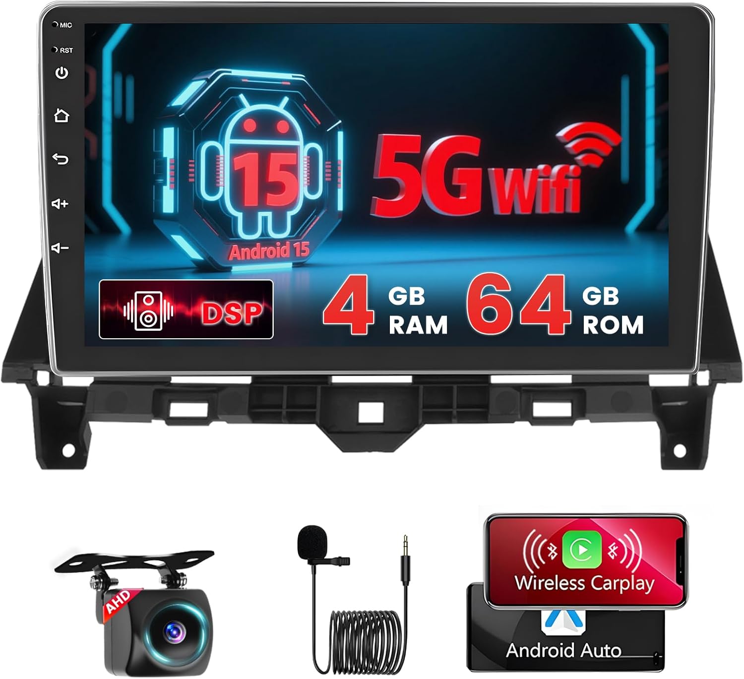 5G WiFi [4+64G] Hikity Android 15 Car Stereo for Honda Accord 2008-2013 with Wireless Carplay Android Auto, 10'' IPS Touch Screen Radio Bluetooth Mirror Link GPS SWC AI DSP/FM/RDS/32EQ Backup Cam+Mic