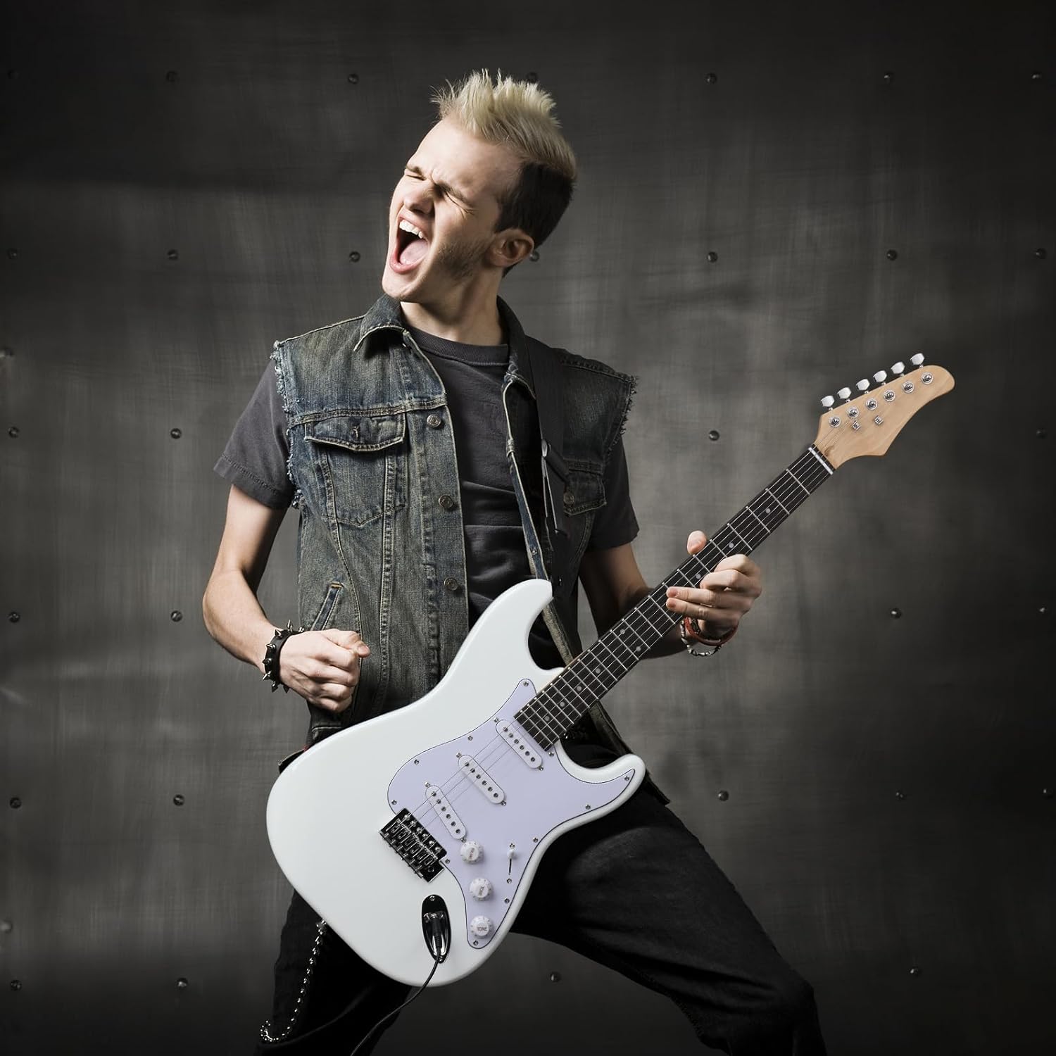 Ktaxon 39 Inch Electric Guitar, Full-Size Beginner Solid Body Electric Guitar Kit with Gig Bag, Strap, Tremolo Bar, Cable & Picks (White)