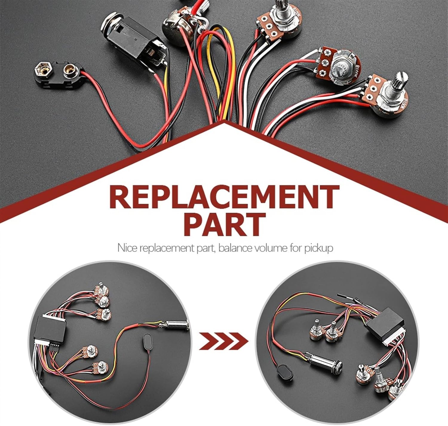 Guitar Wiring Harness 1 Set Active Preamp Wiring Harness Parts with Five Individual Potentiometers for Bass Guitar