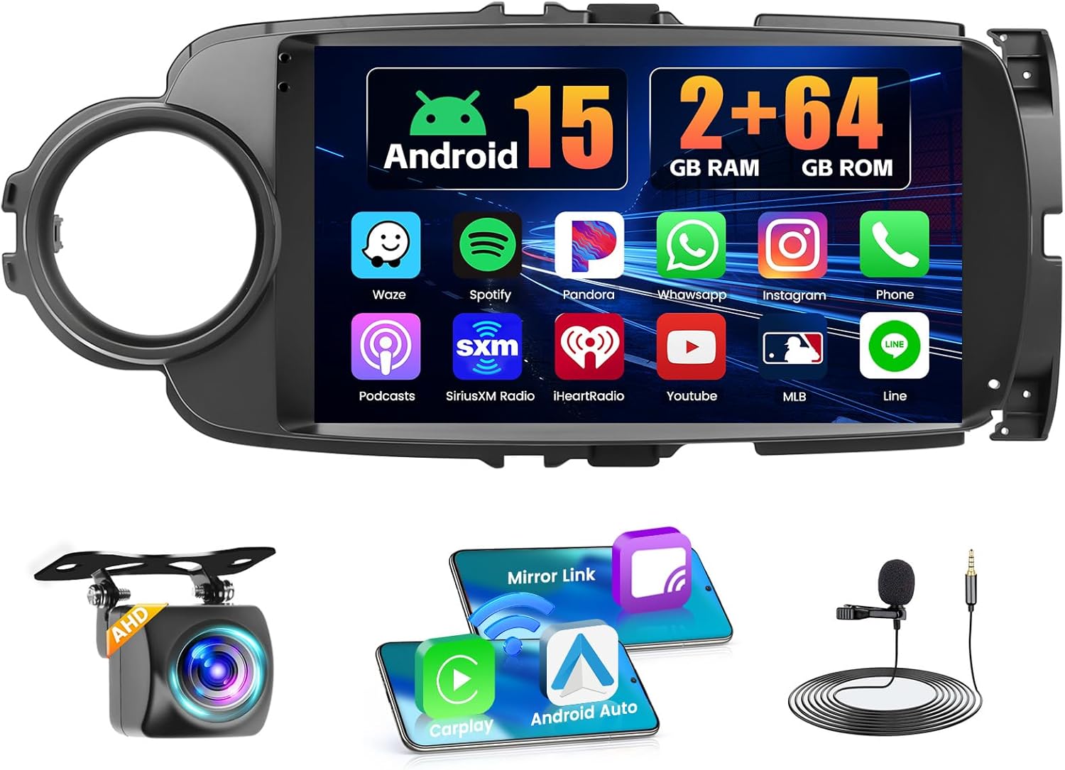 2+64GB Realdio Android 15 Car Radio for Toyota Yaris 2012-2017 with Wireless CarPlay Android Auto, 9 Inch Touch Screen Car Stereo for Yaris with GPS WiFi Bluetooth EQ FM/RDS 26UI AHD Backup Camera