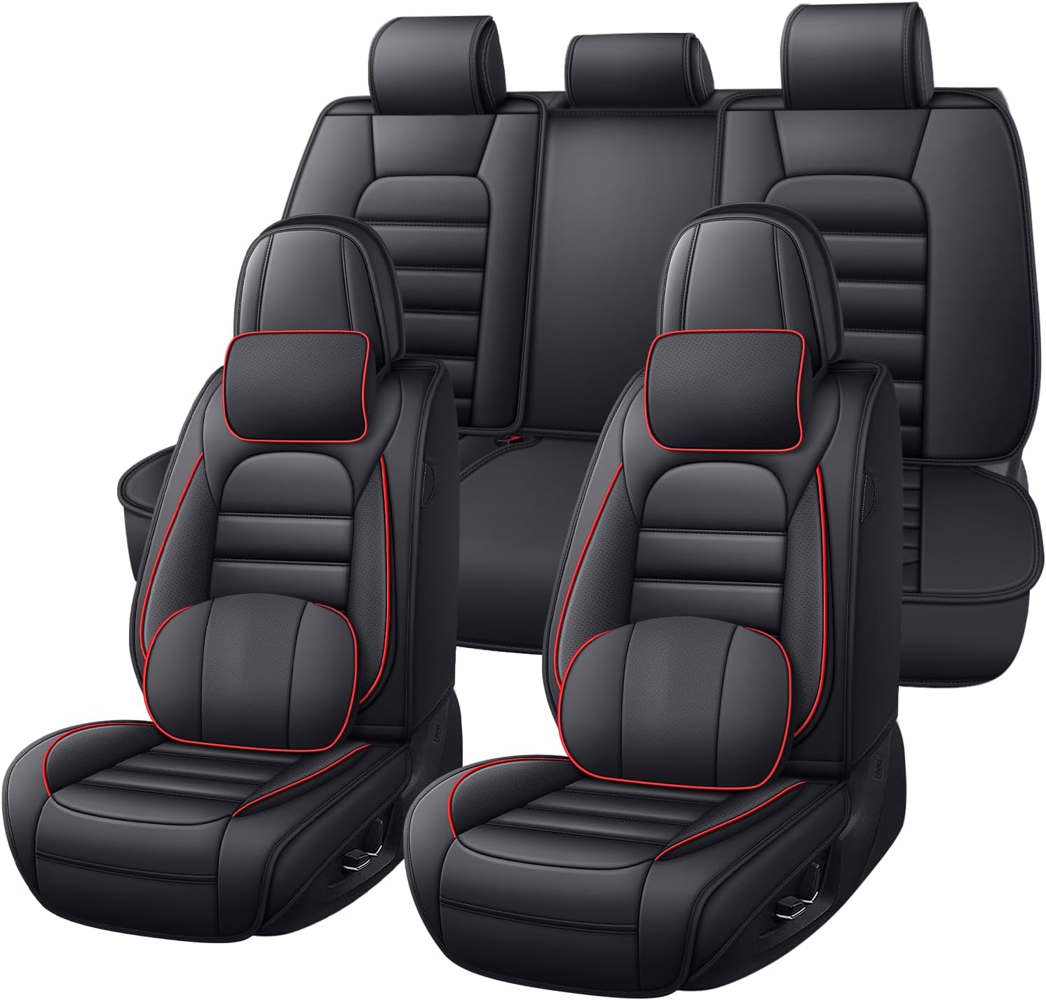 for Toyota Tundra 2008-2025 Truck Seat Covers,Waterproof Seat Cushions,Car Seat Protector,Luxury Automotive Interior Accessories Covers (5 Seats Set with Pillows,Black&Red Line)