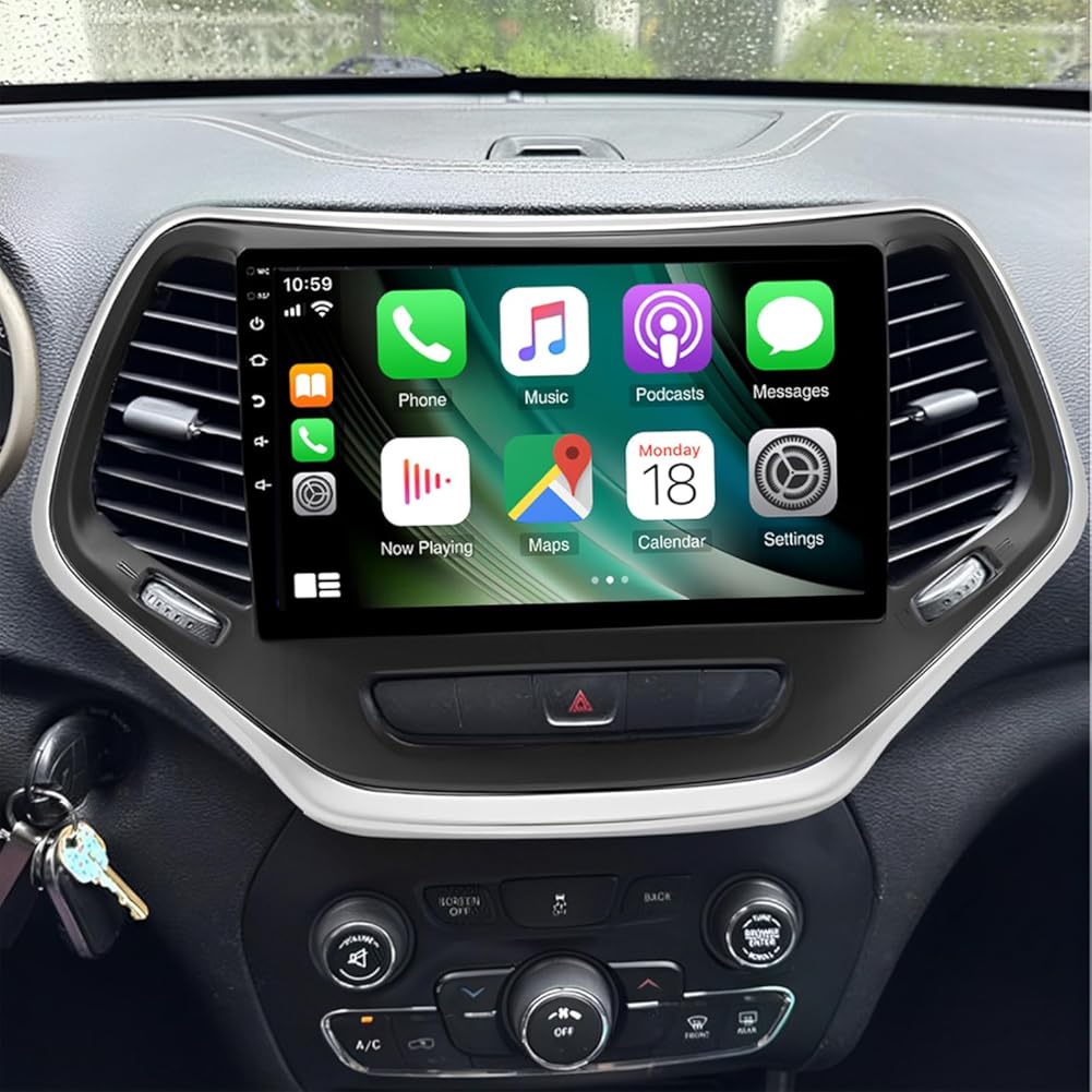 10.1 Inch Touchscreen Android 13 Car Stereo Radio Fit for Jeep Cherokee 2015-2018 Built-in Wireless Carplay/Android Auto, Car Radio Receiver w/GPS Navigation Bluetooth WiFi Backup Camera 2G+32G