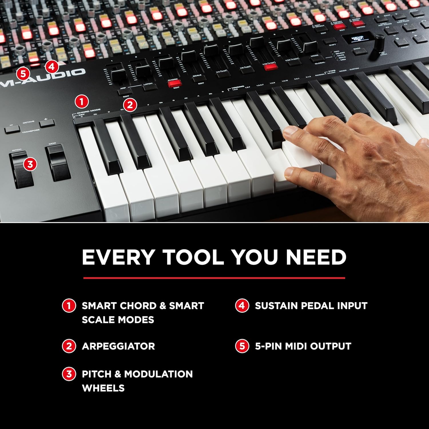 M-AUDIO Oxygen Pro 61 Key USB MIDI Keyboard Controller With Beat Pads, MIDI-assignable Knobs, Buttons and Faders, and Native Instruments Sound Package (NKS Integration)