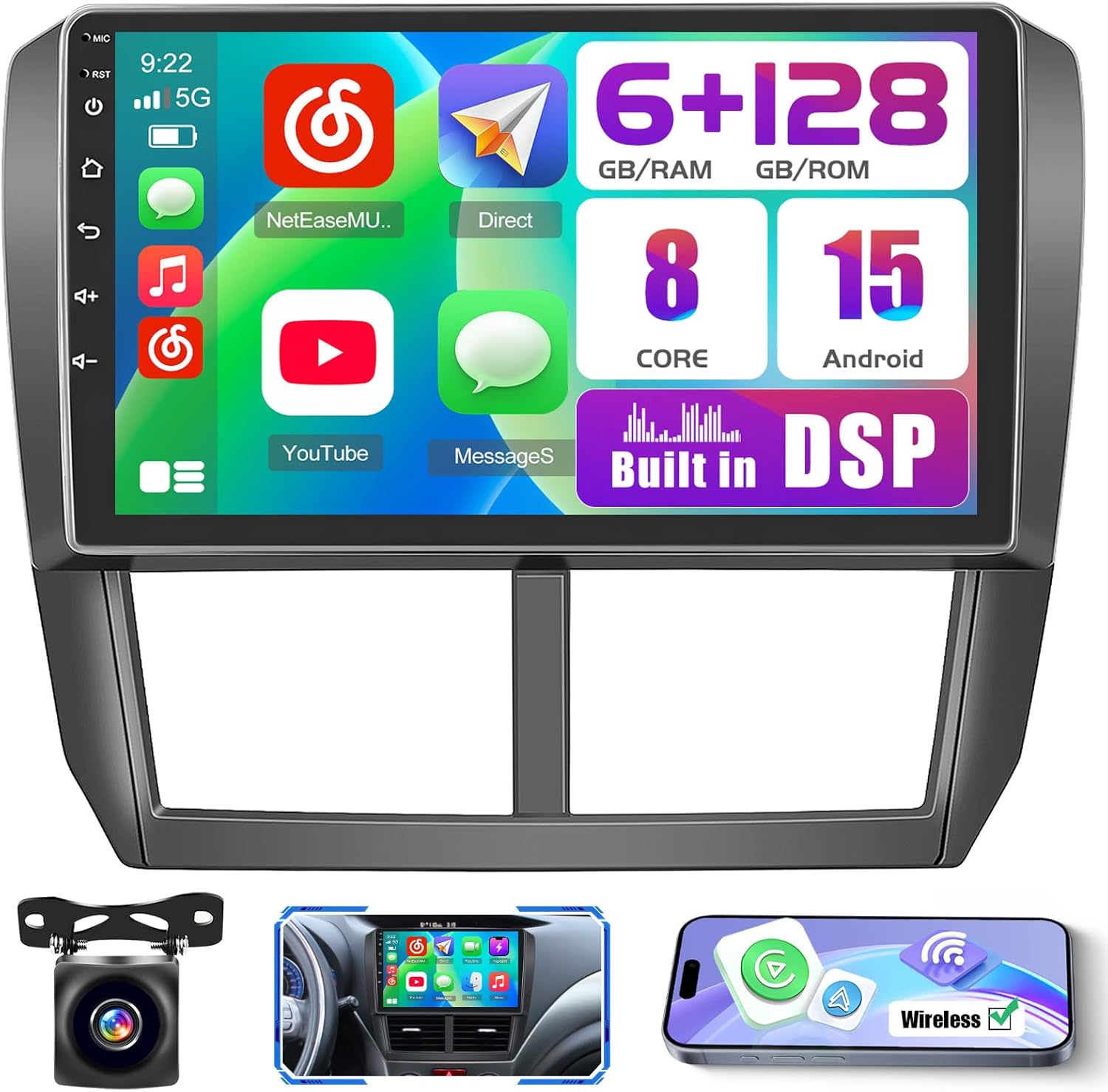 6+128GB Android 15 for Subaru Forester Impreza WRX STi 2008-2012 Car Radio Wireless Carplay Android Auto, 8-Core Stereo with 9