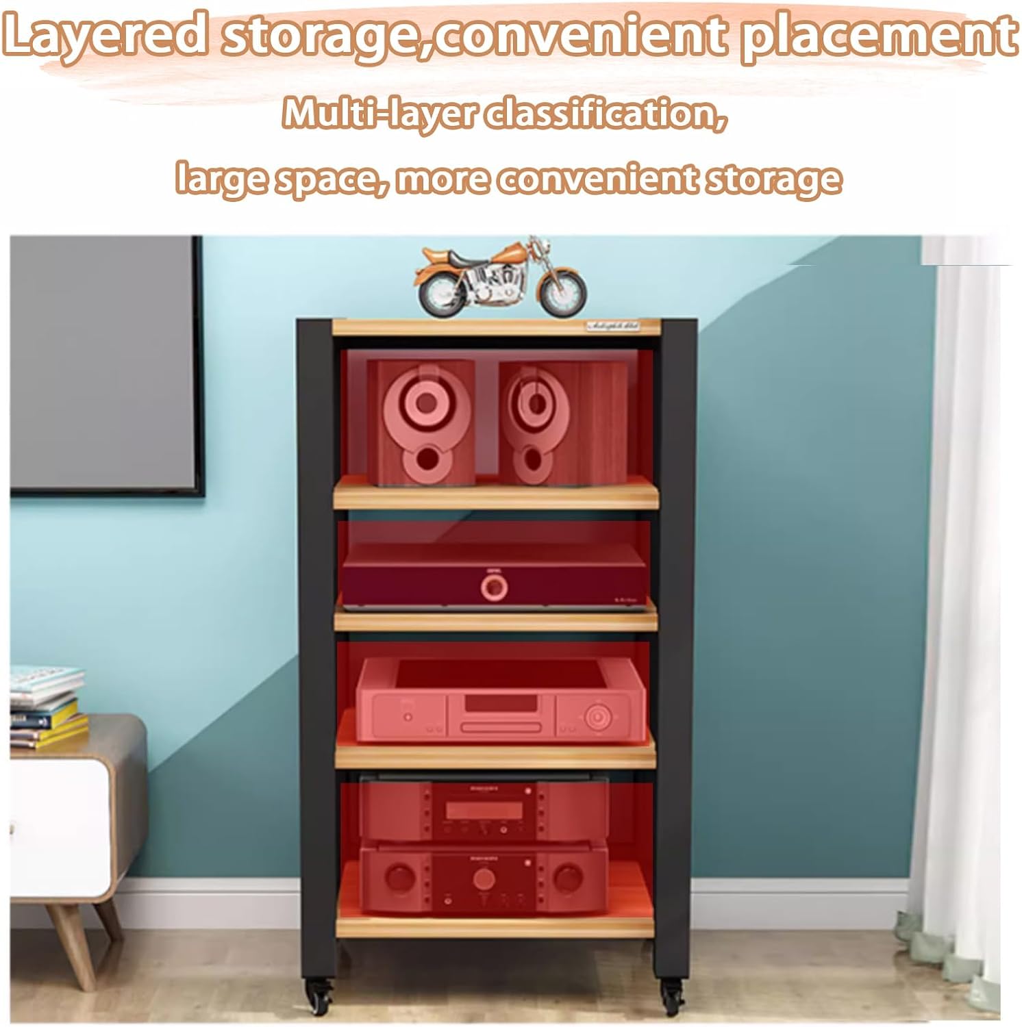 Adjustable Media Stand with Silent Foot Pad Open Storage and Multipurpose AV Rack 2/3/4 Tier TV Stand for Home Office and Theater