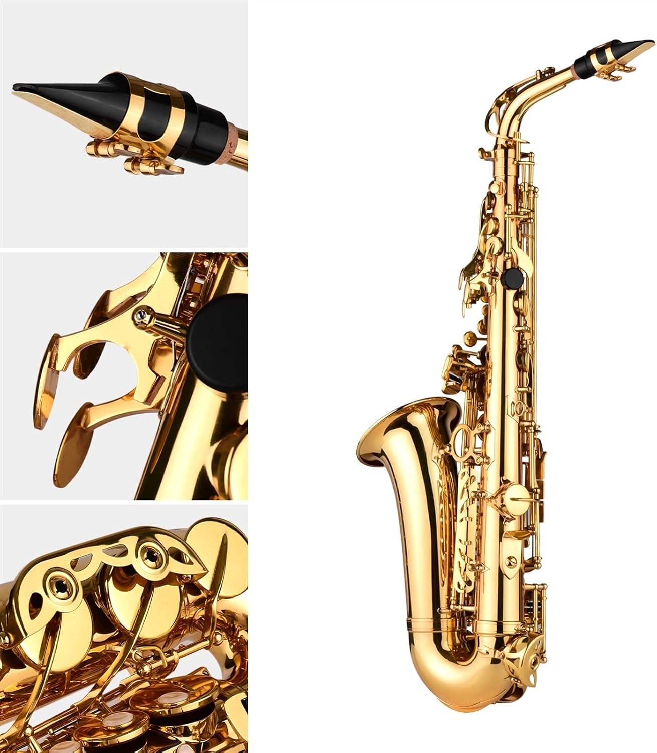 Professional Saxophone EB Alto Saxophone Brass Lacquered Alto Sax Wind Instrument with Carry Case Gloves Straps Cleaning Cloth Brush Brass Sax Beginners Kit