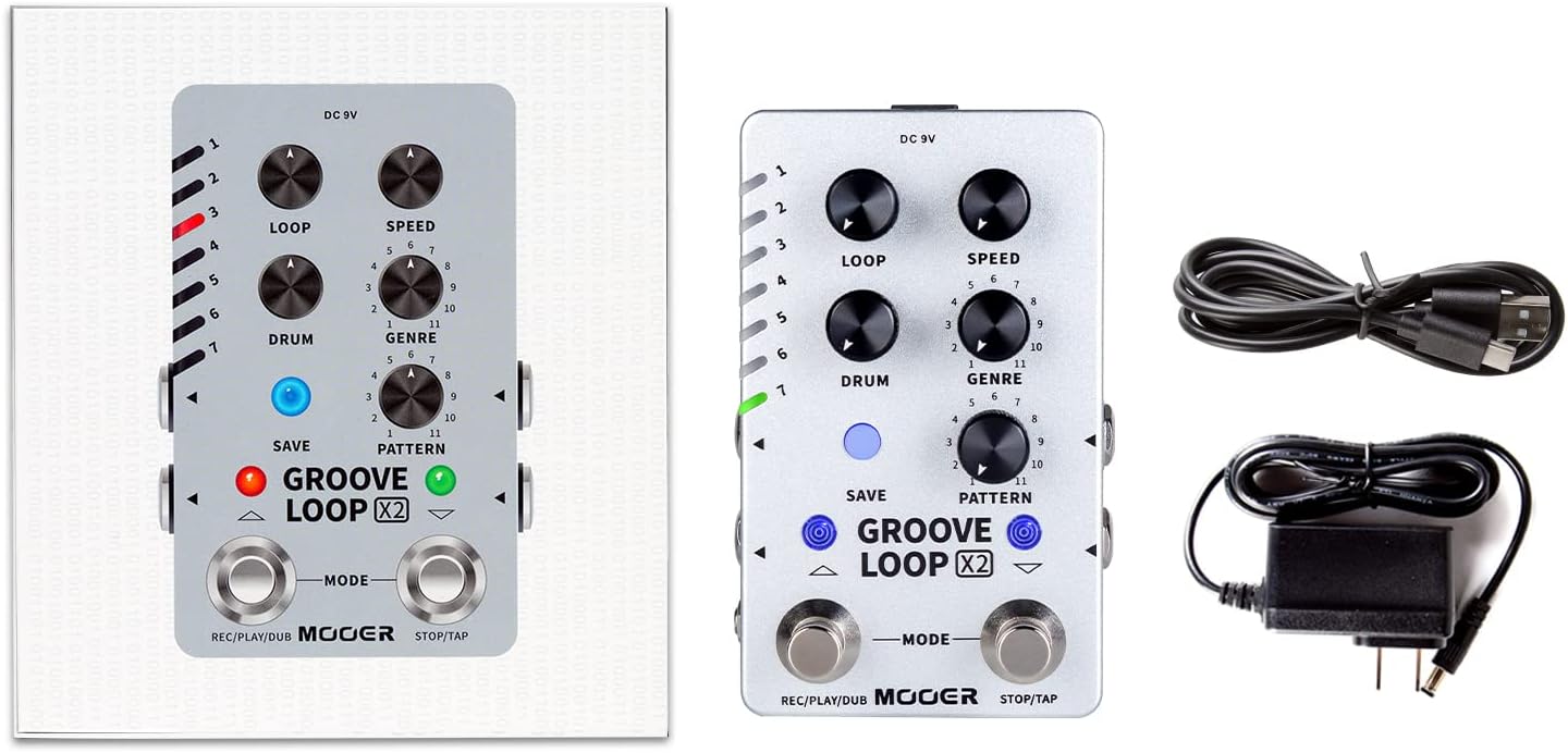 MOOER Groove Looper Pedal Drum Machine Stereo Guitar Loop Recorder Pedals with 140 Minutes Loops 121 Drum Grooves Editor Software (X2)