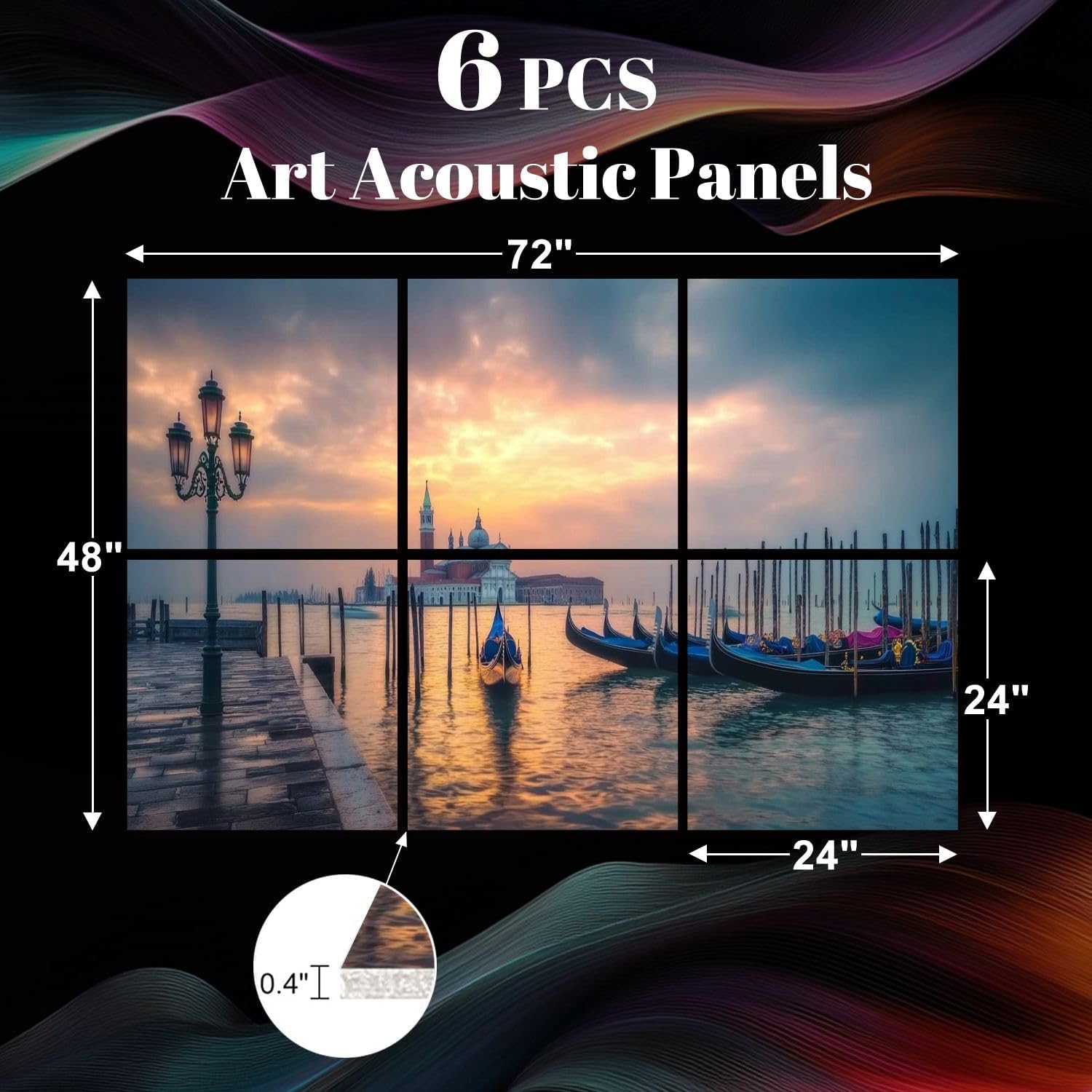 6 Pack Art Acoustic Panels Venice Panorama Sound Absorbing Panel 48