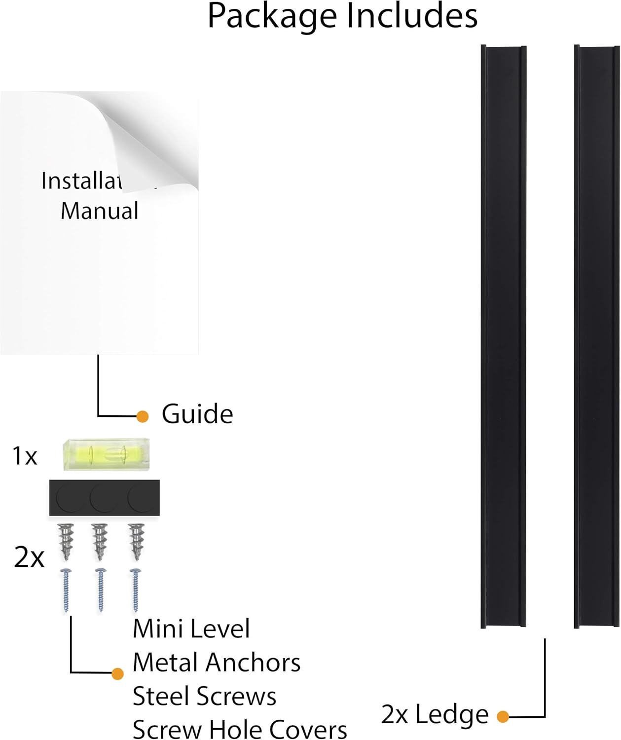 Wallniture Modern Floating Wall Ledge Shelf for Pictures and Frames Black 46 Inch Set of 2