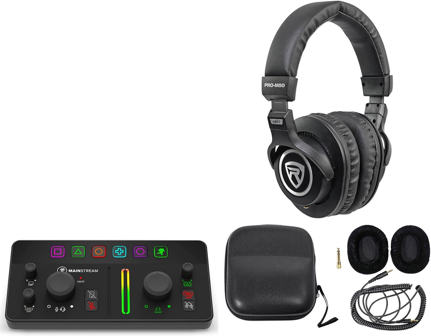 Audiosavings Bundle: (1) Mackie MainStream Bus Powered Live Streaming Interface Bundle With (1) Rockville PRO-M50 Studio Headphones w/Detachable Coil Cable (Items 2)