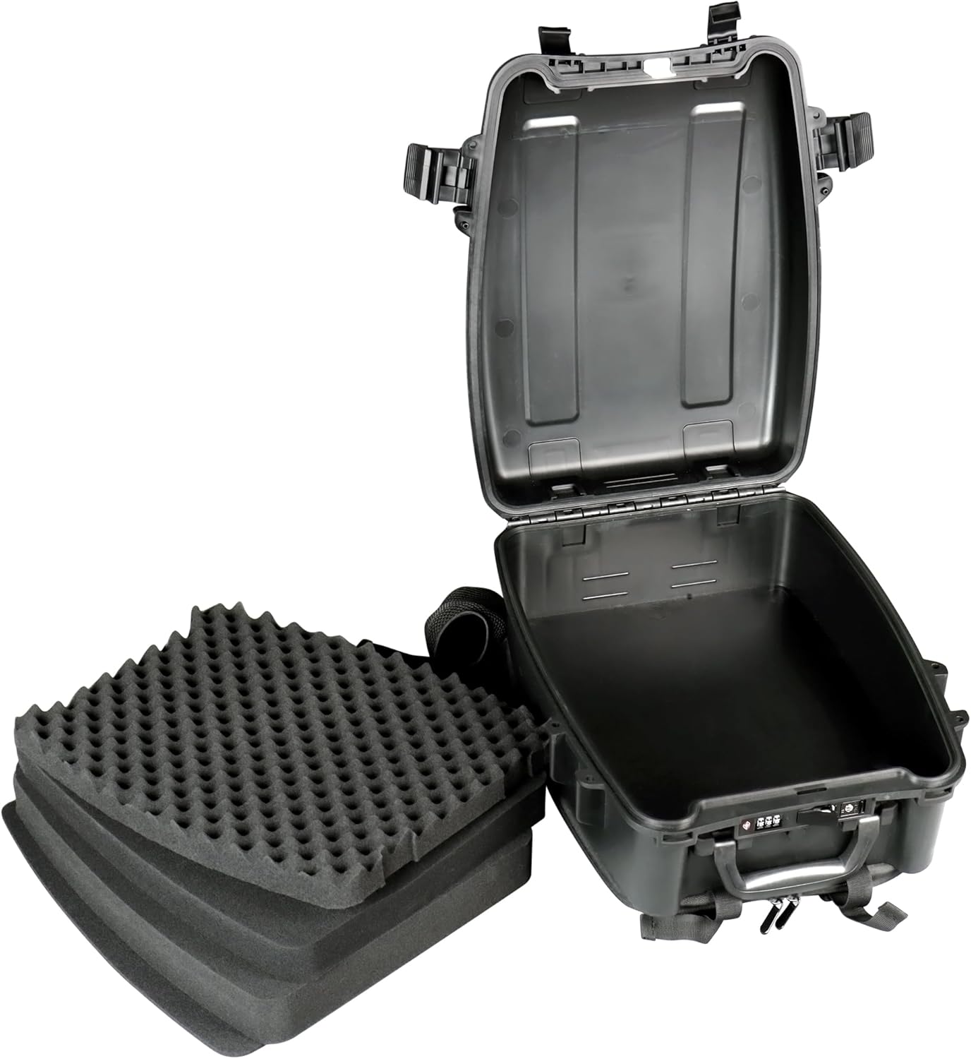 Waterproof Hard Case for DSLR Cameras and Drones with Customizable Foam, TSA Ready Lock, Carry On Size Camera Backpack (Black)