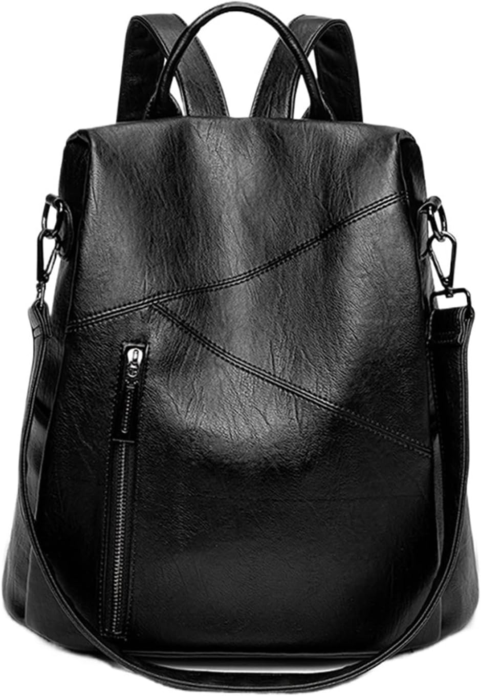 Leather Backpack Women Leather Backpacks Anti-theft Backpack Multifunction Waterproof Large Capacity School Bag(Black)