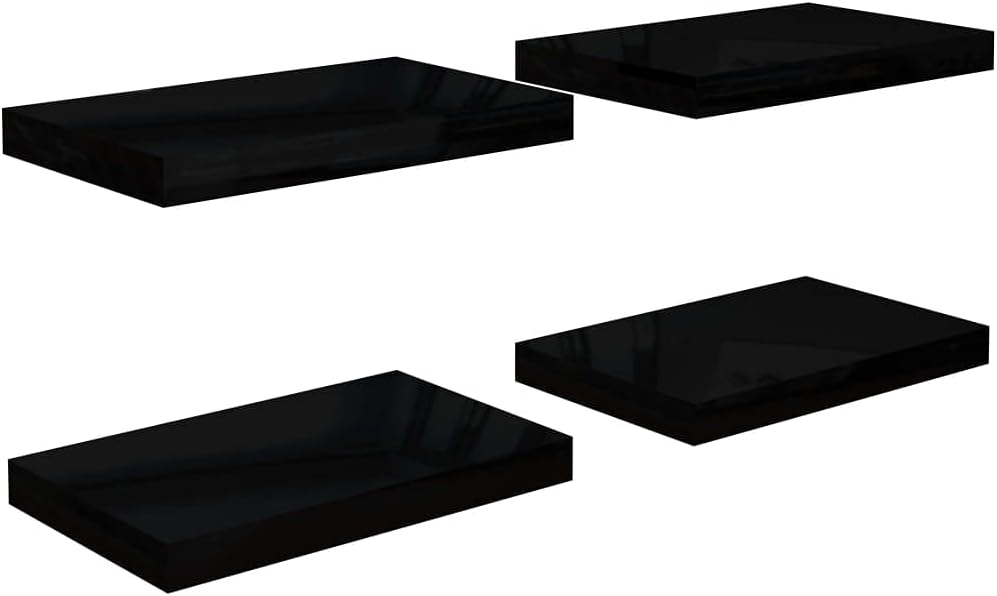 Modern Floating Shelves,Wall Storage Shelves,Wall Mounted Shelf Organizer Unit Display Shelf,for Living Room,Bedroom,Kitchen,Bathroom,Office,4 pcs High Gloss Black 15.7