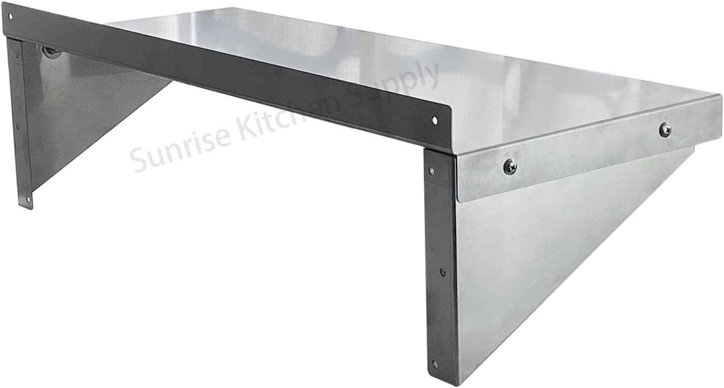SUNRISE Commercial 430 Stainless Steel Kitchen Wall Shelf, NSF Certificated, Wall Mounted, Solid Shelving for Restaurants, Bars & Hotels (12