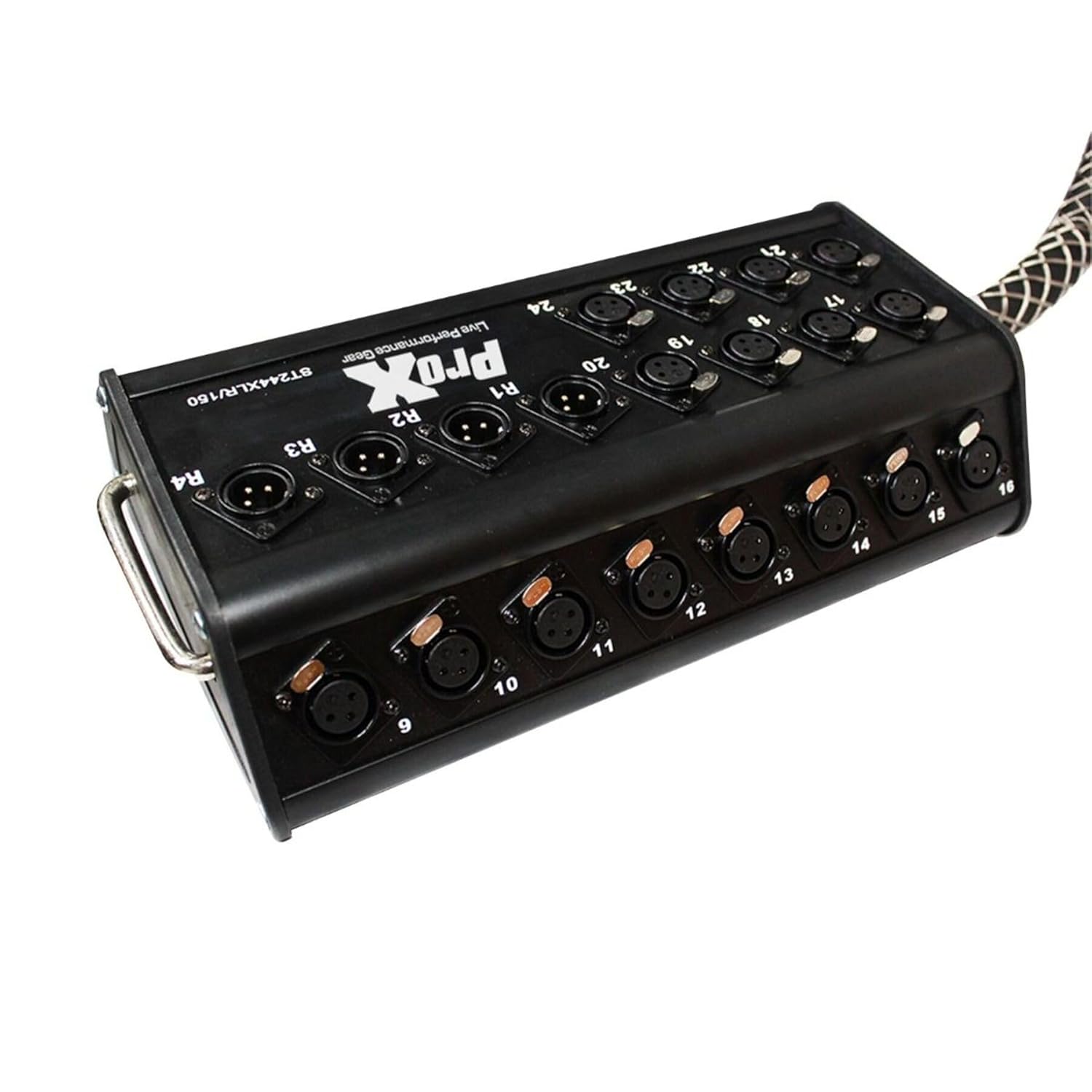 ProX XC-SB244XLR100 100' XLR Stage Extension Box w/24 XLR-F+4 XLR-M Snake Cable, Black