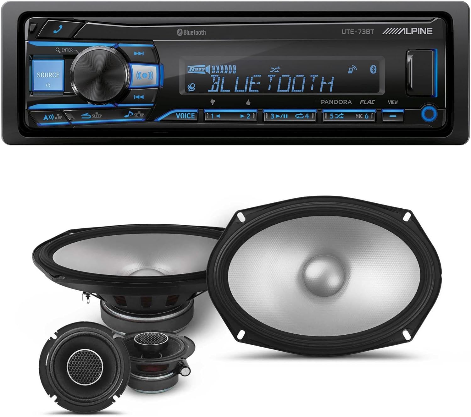 Alpine UTE-73BT Mech-Less Digital Bluetooth Media Receiver with 1 Pair Alpine S2-S69C Type S 6x9 Component Speakers