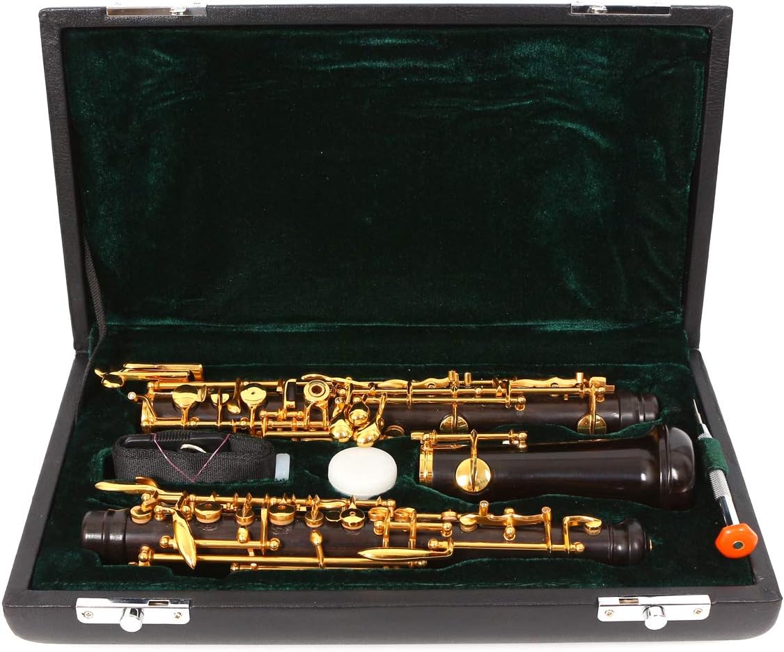 Yinfente Professional Oboe Gold Plated Rosewood C Key Left F Resonance Semi-Automatic Woodwind Instrument With Oboe Accessories
