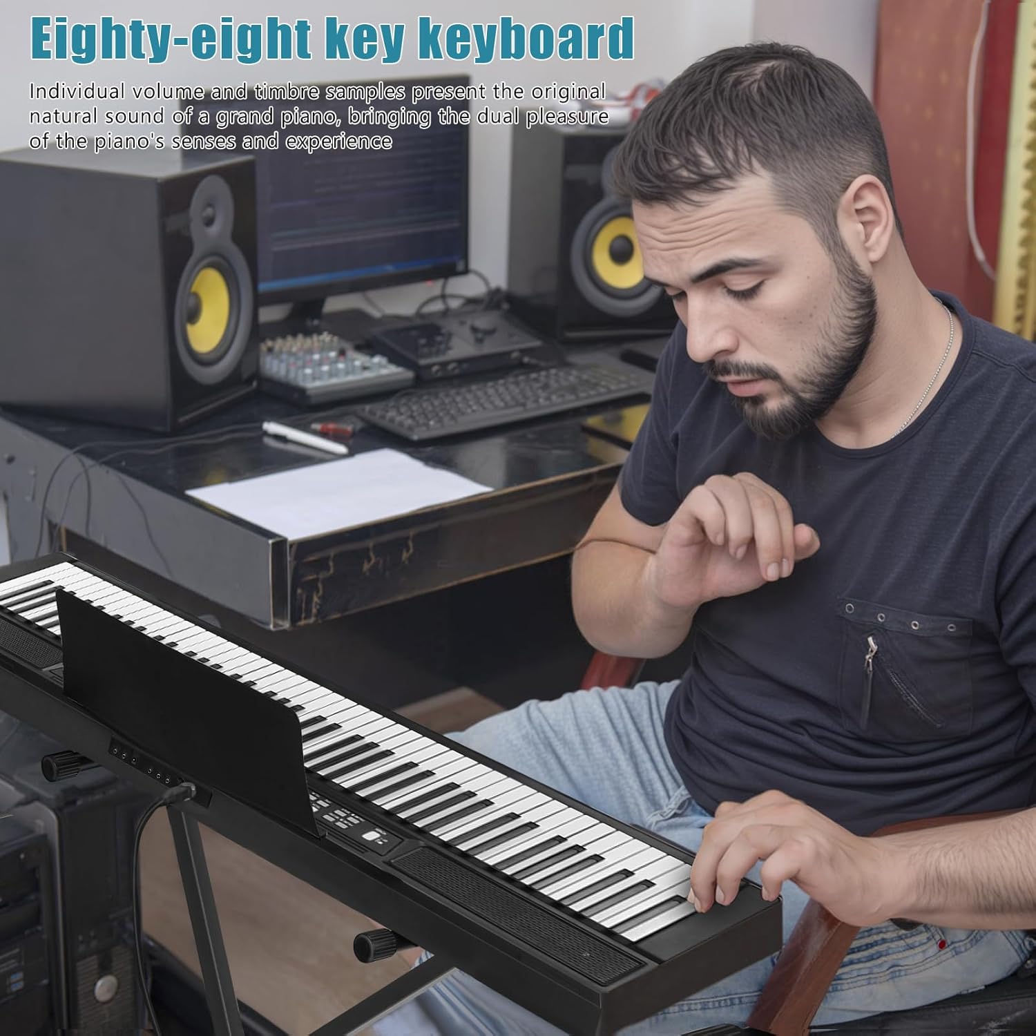Keyboard Piano, 88 Keys, Plastic, Built-in Battery (Included), Sustain Pedal, Music Stand, Complete Accessories, Ideal Gift for Beginners and Children, Perfect for Practice and Learning