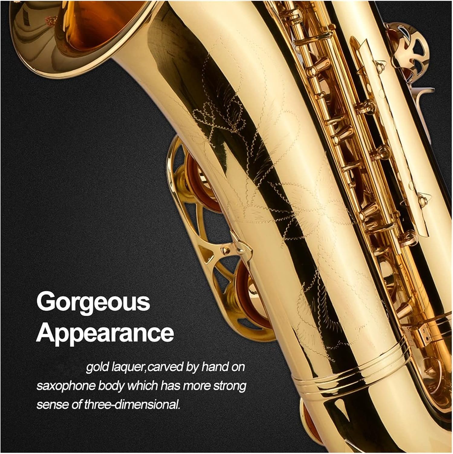 Bb Tenor Saxophone Sax Brass Body Gold Lacquered Surface with Carry Case Gloves Cleaning Cloth Brush Student Saxophone