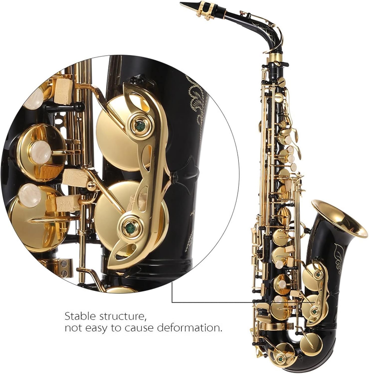 EB Alto Saxophone Brass Lacquered Gold E Flat Sax 82Z Key Type Woodwind Instrument (Color : Black EB)
