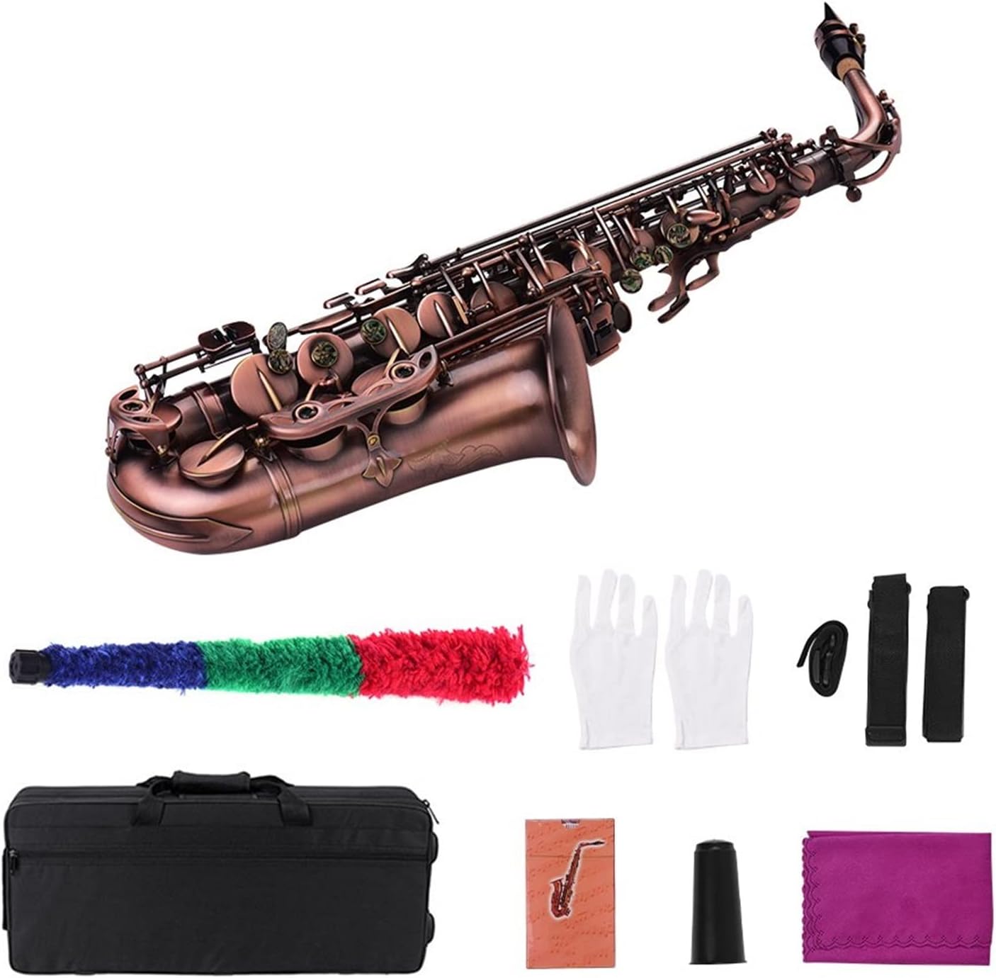 KESHUO High Grade Bronze Bent EB Alto Saxophone E- Flat Sax Carved Pattern Woodwind Instrument with Carry Case Gloves Brass Sax Beginners Kit