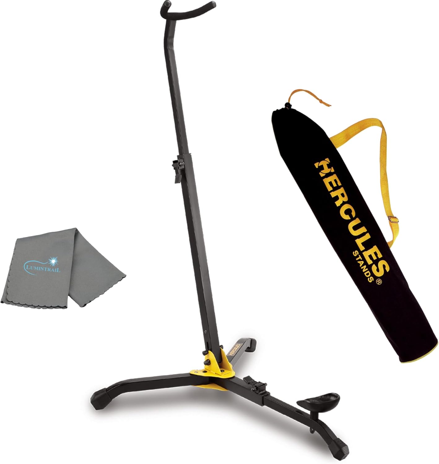 Lumintrail Hercules Bass Clarinet Stand & Bassoon Stand with Hercules GSB001 Carrying Bag, Base Stand for Bassoon & Bass Clarinet, Clarinet Accessories, Bass Stand Bundle with a Cleaning Cloth