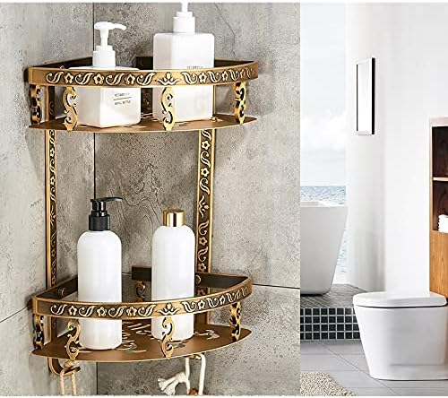 ZTBH Bathroom Divider Nail Free Bathroom Shelves, 2 Layer Antique Shower Corner Shelf, Wall Mount Shampoo Storage Shelf Bathroom Hardware Sets (Color : ABS-001-2)
