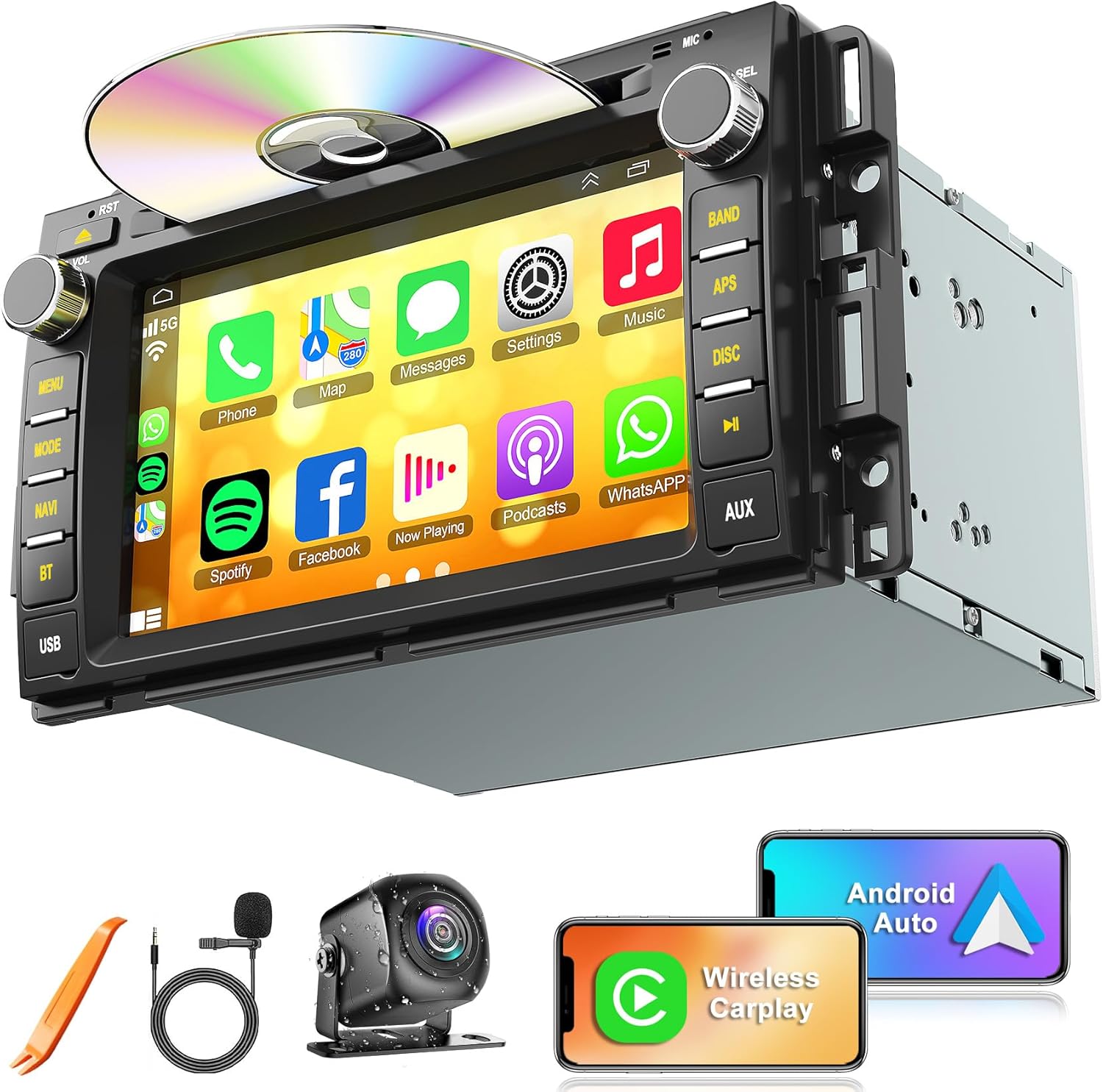 Car Stereo with DVD/CD for 2007-2012 Chevrolet Chevy Silverado Impala GMC Sierra Acadia Enclave Yukon, 7