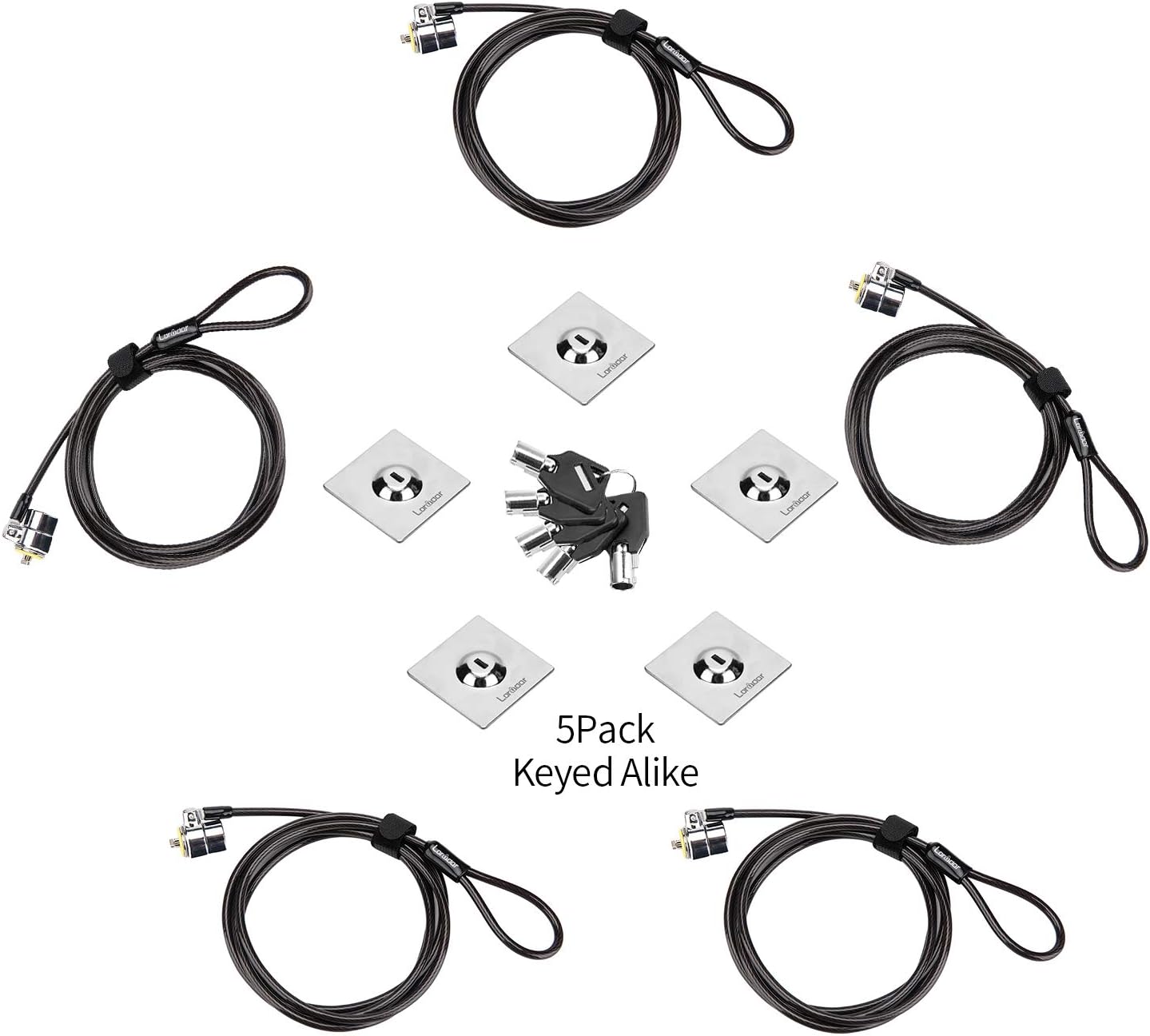 5Pack Laptop Cable Lock Hardware Security Cable Lock Anti Theft 5Keys 6.7Ft Compatible for Laptops, Tablet,Out Door TV& Other Devices Longer Cable (keyed Alike)