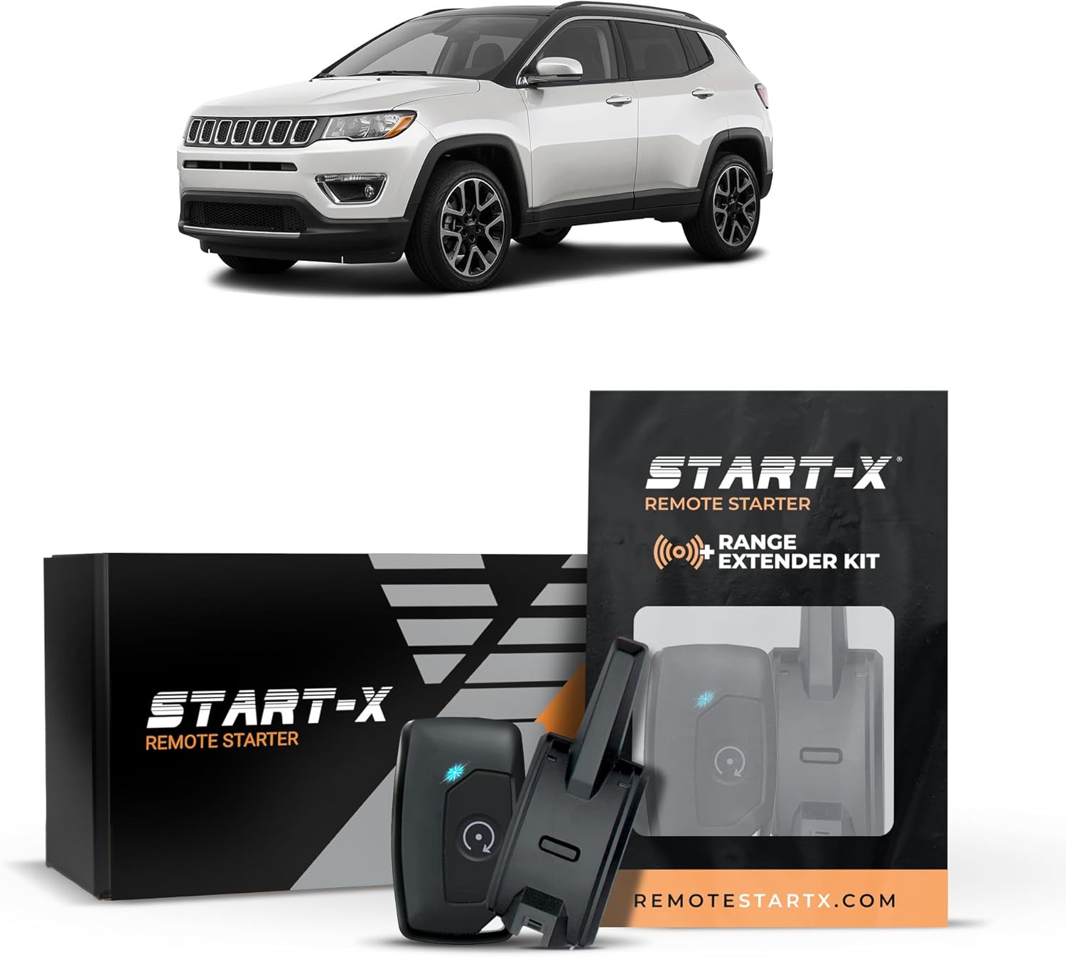 Start-X Remote Starter Kit + 3000ft 2 Way Range Extender for Jeep Compass (2017, 2018) & Jeep Renegade (2015, 2016, 2017) Vehicles with Push-to-Start Ignition